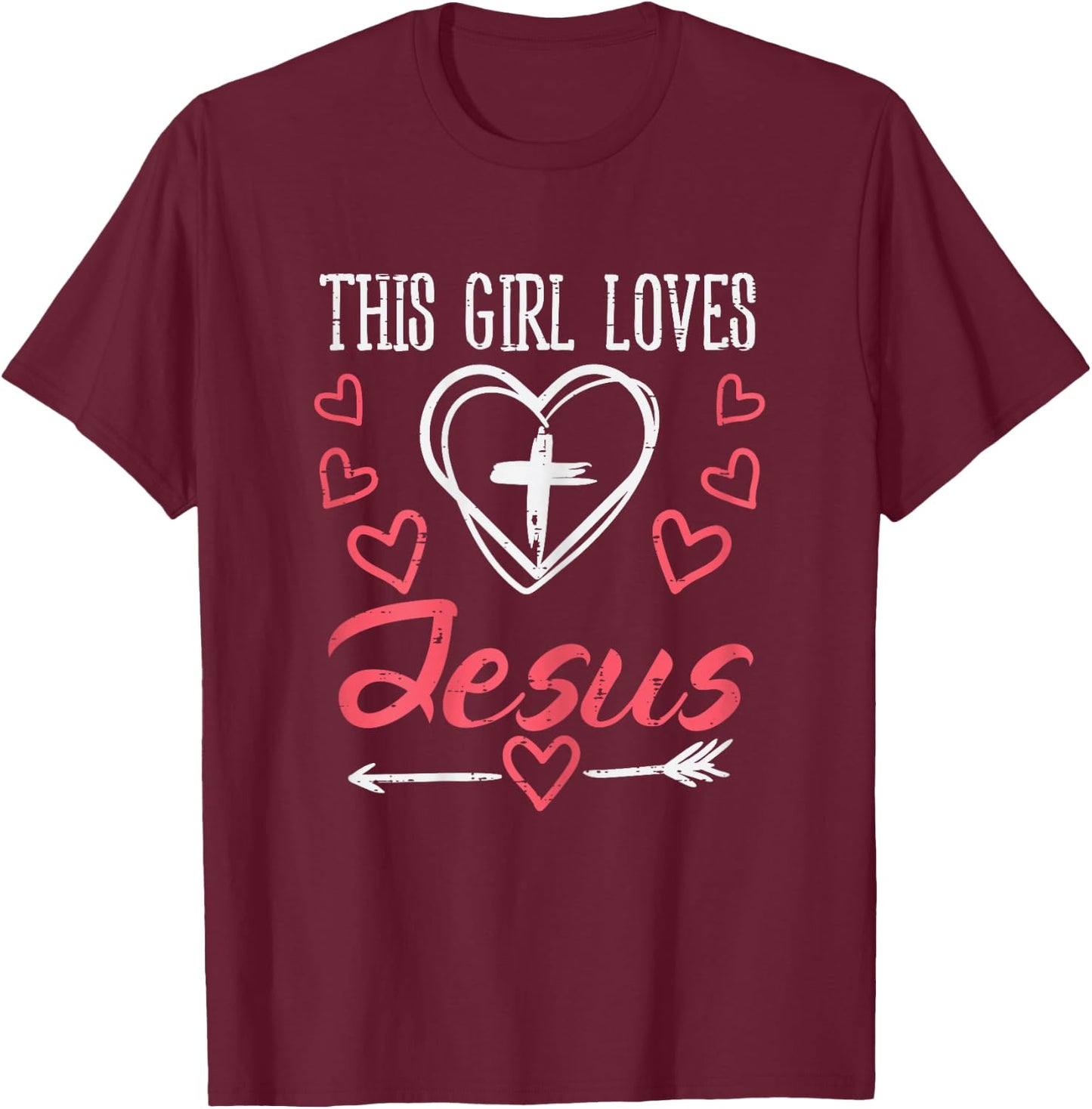 Heart Cross This Girl Loves Jesus God Christian Girls Women T-Shirt - T-Shirt | Maroon