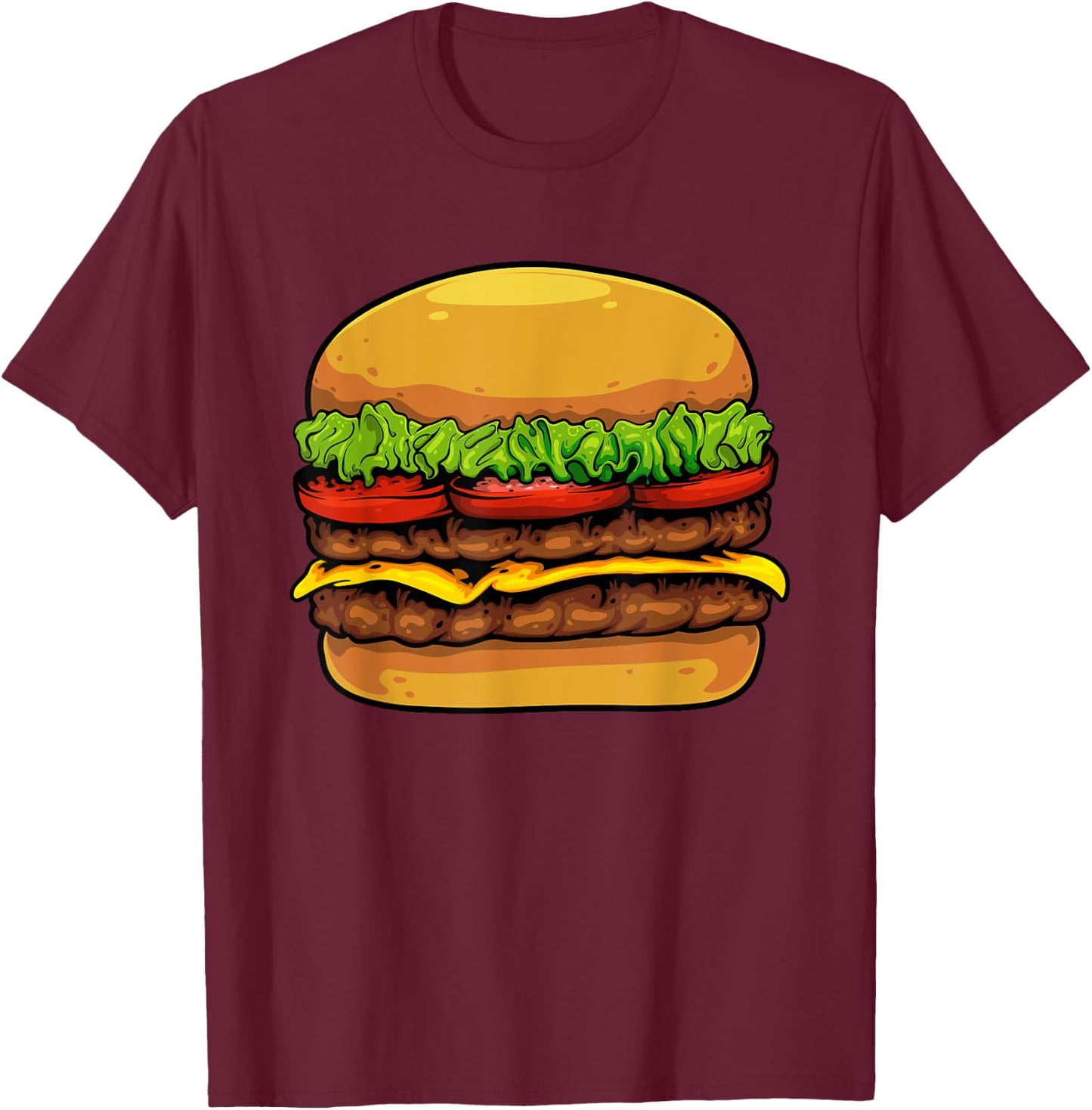 Funny Hamburger Art For Kids Men Women Cheeseburger Lover T-Shirt - T-Shirt | Maroon