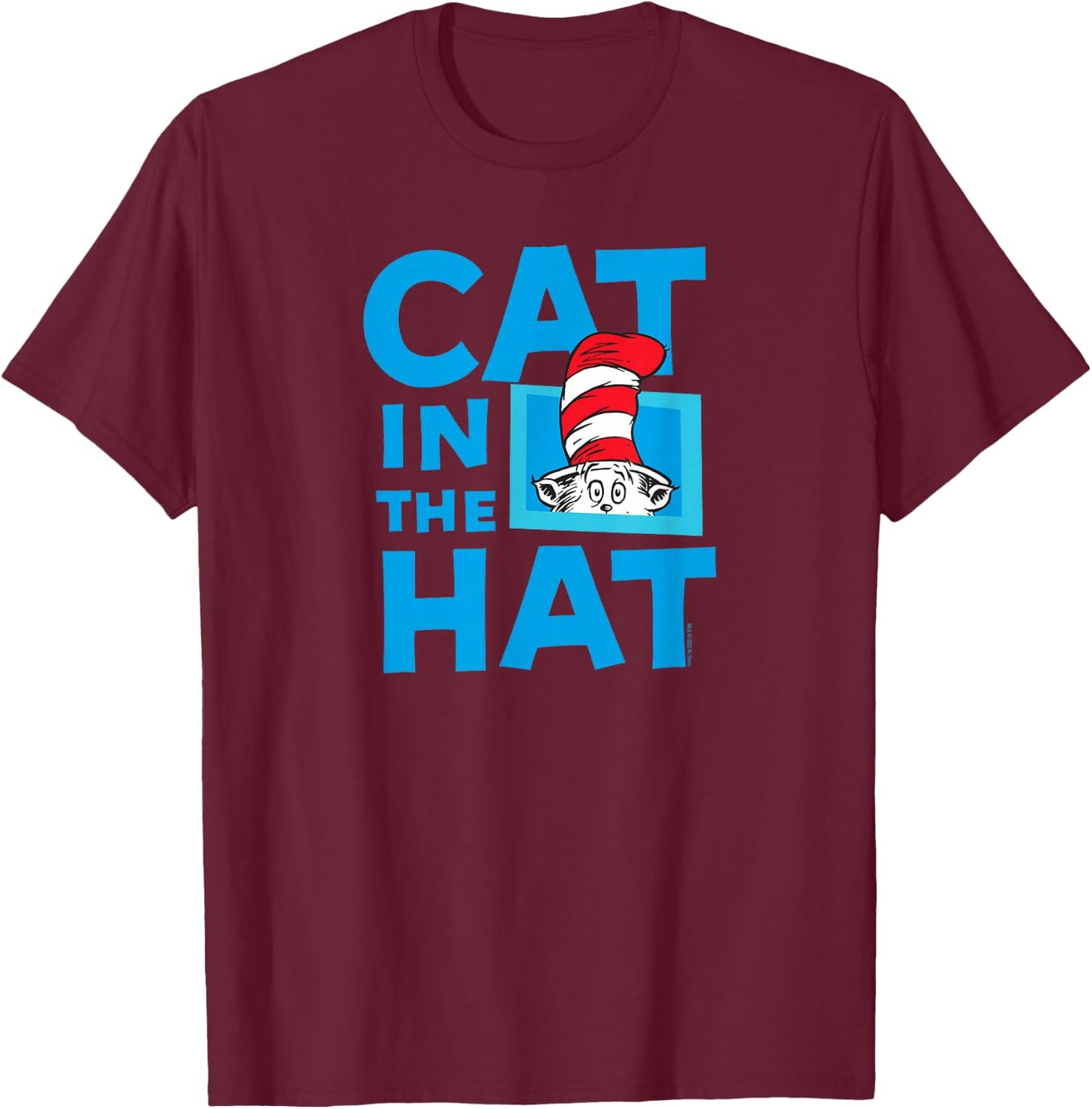 Dr. Seuss Cat in The Hat Logo Officially Licensed T-Shirt - T-Shirt | Maroon