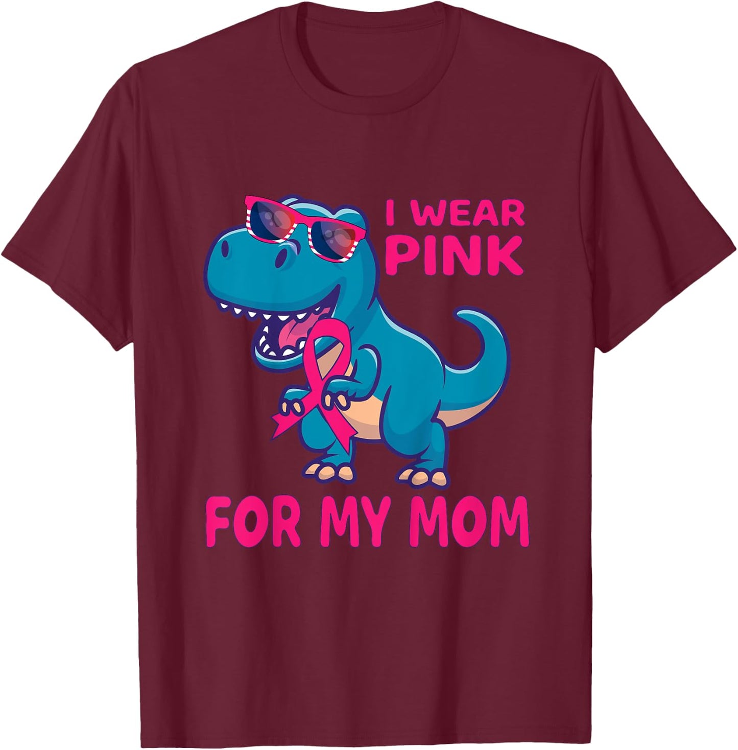 Kids Pink Ribbon T-Rex Shirt Breast Cancer Awareness Boys Toddler T-Shirt - T-Shirt | Maroon