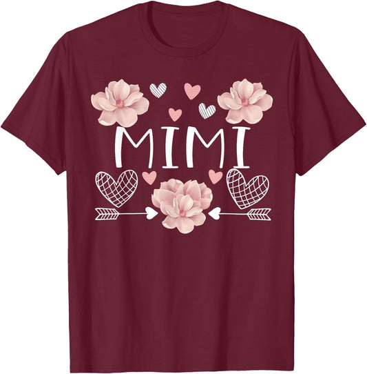 Mimi shirt Pink Flowers Mother's Day Mimi T-Shirt - T-Shirt | Maroon
