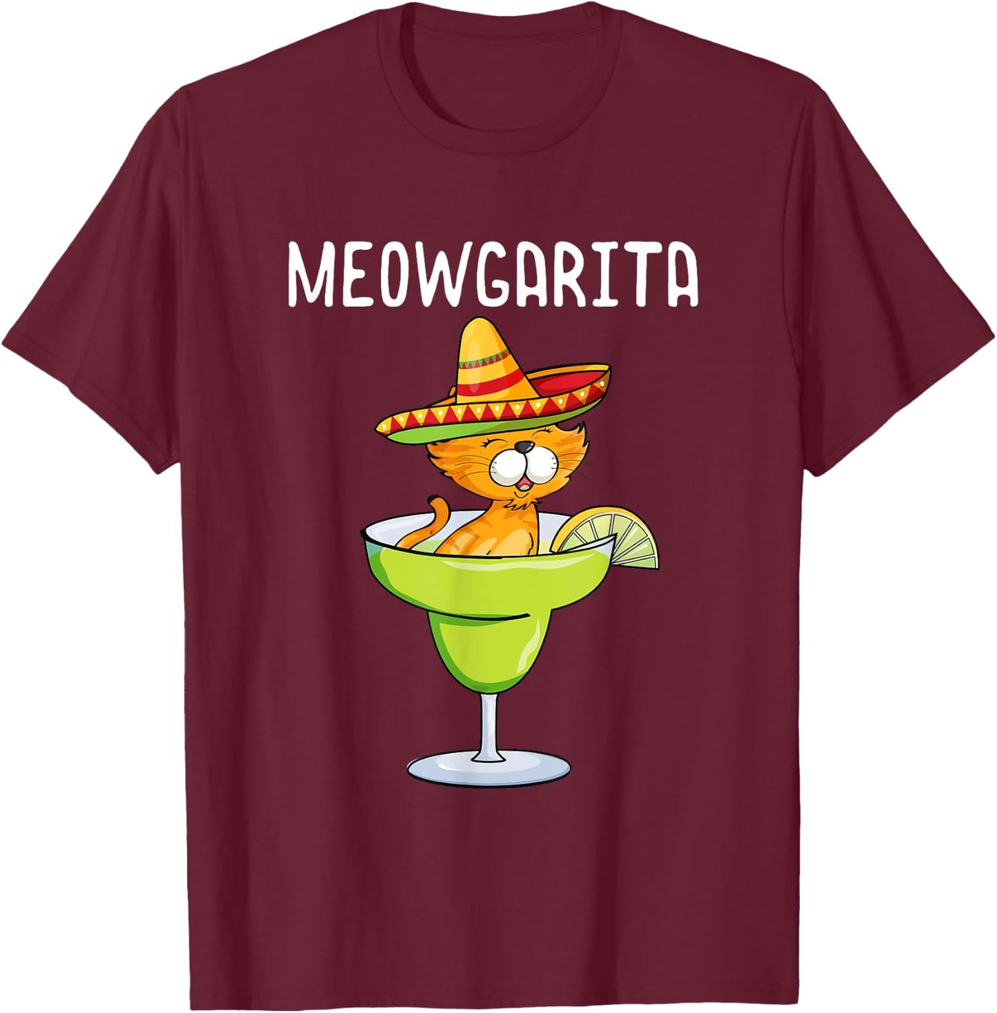 Meowgarita - Cinco de Mayo Margarita Cat Lover T-Shirt - T-Shirt | Maroon