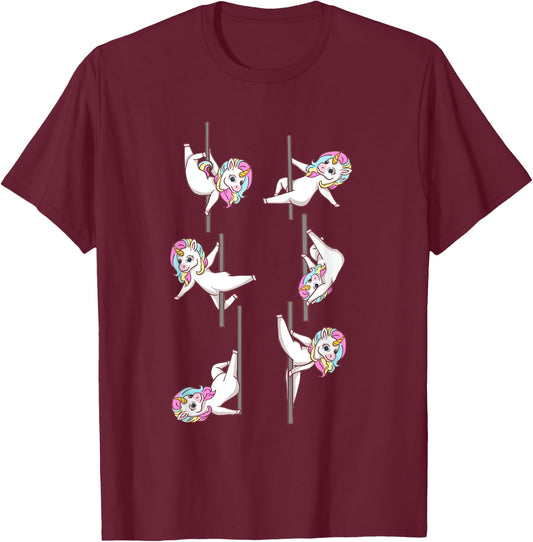 Cute Unicorns Pole Dancing Funny Pole Dance Lover T-Shirt - T-Shirt | Maroon