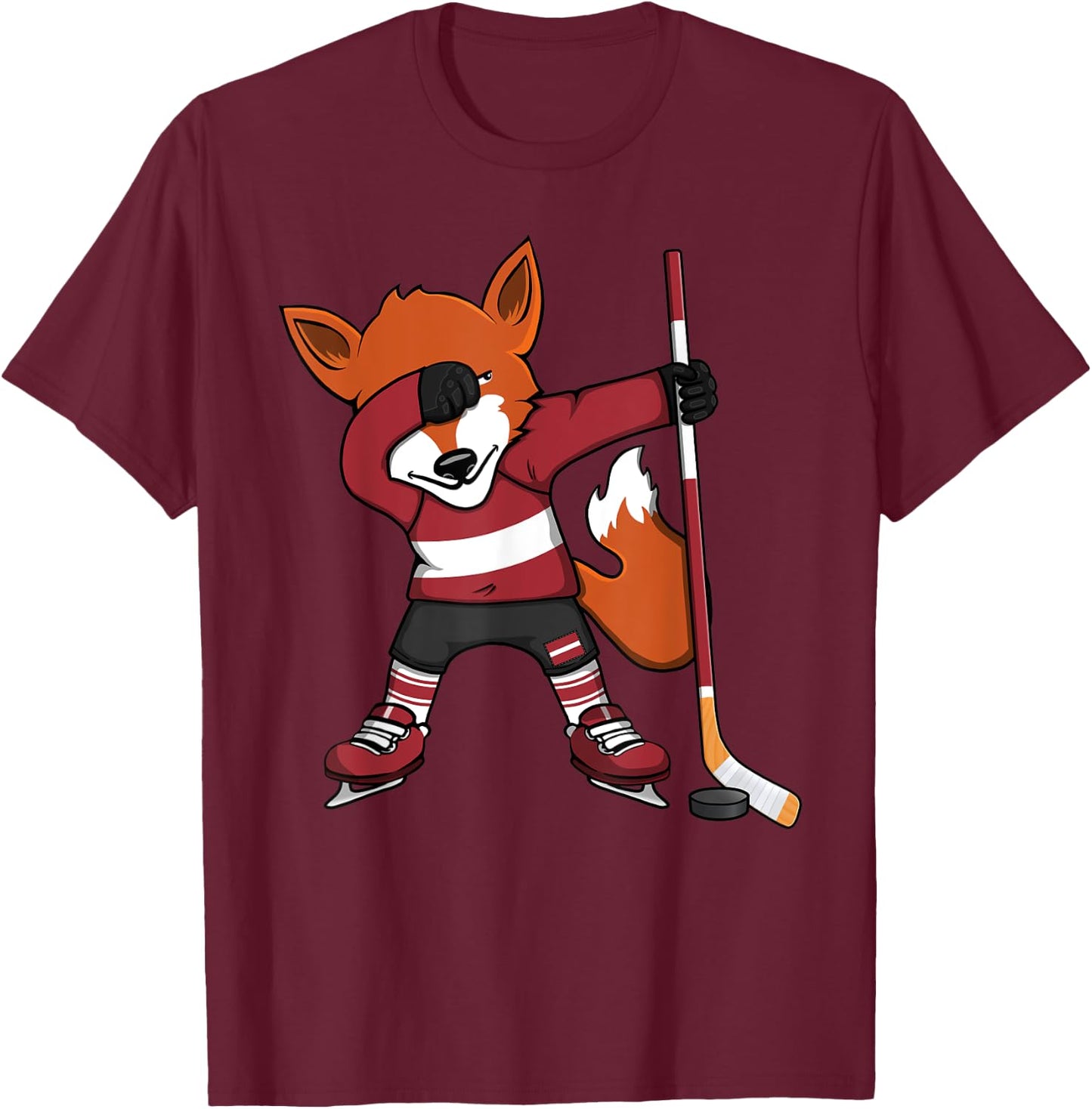 Dabbing Fox Latvia Ice Hockey Fans Jersey Dab Winter Sports T-Shirt - T-Shirt | Maroon