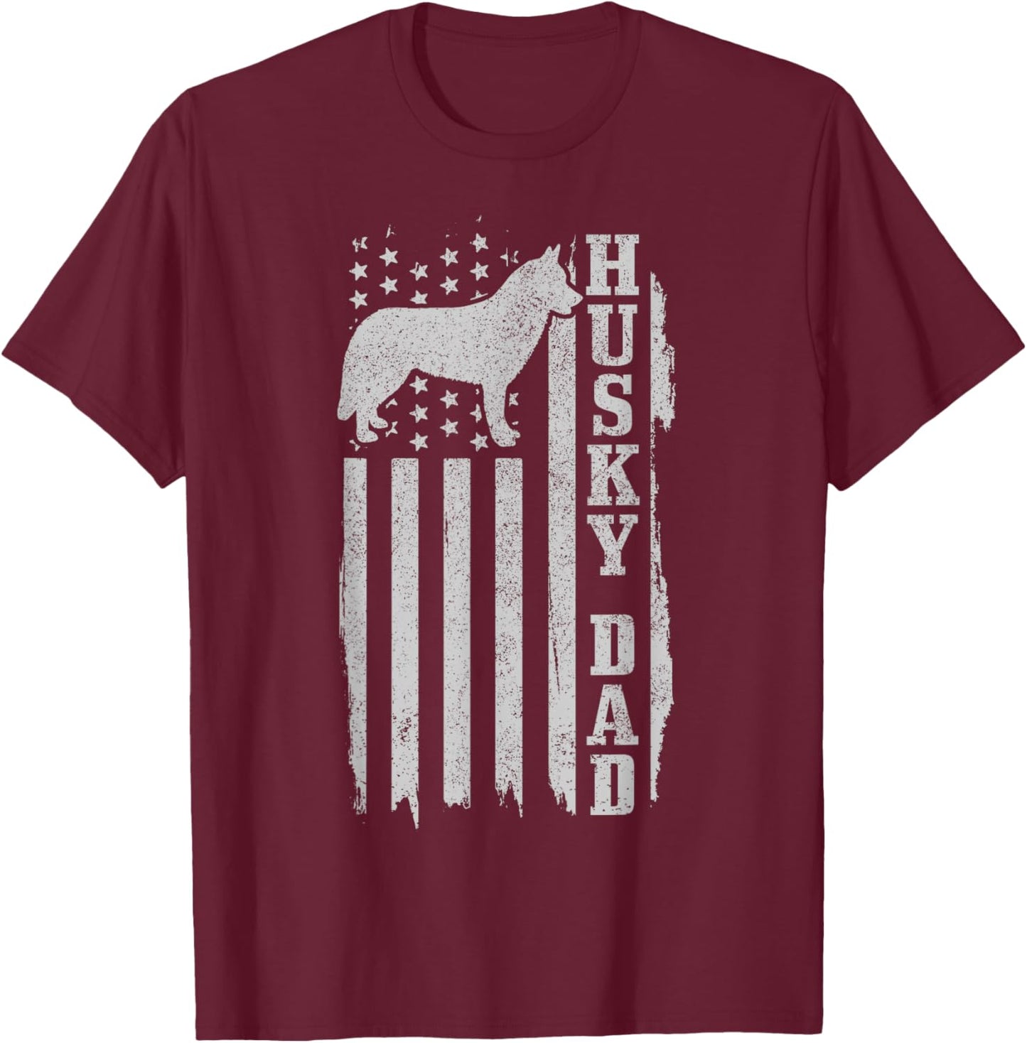 Husky Dad Vintage American Flag Patriotic Husky Dog T-Shirt - T-Shirt | Maroon