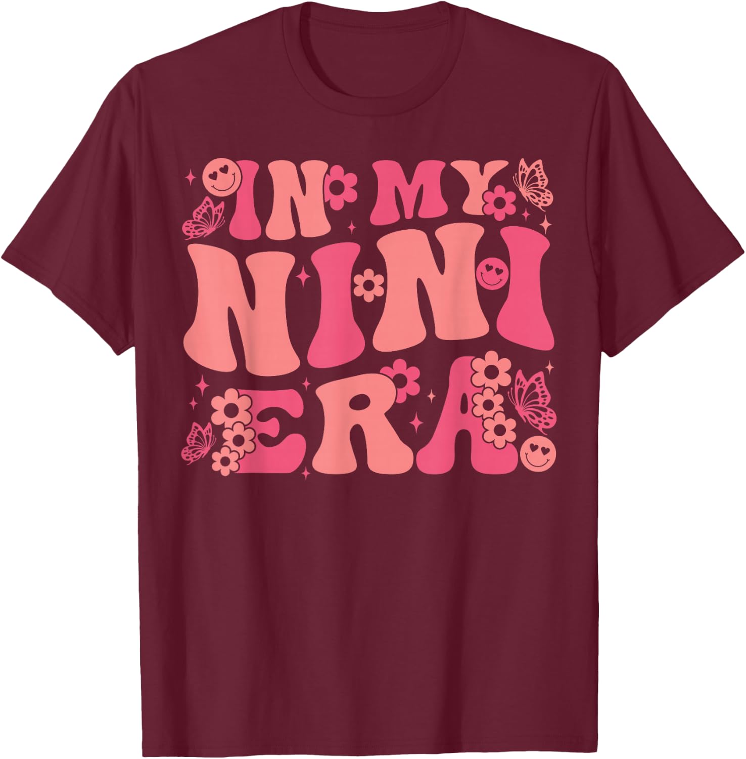 In My Nini Era Baby Announcement for Grandma Mother's Day T-Shirt - T-Shirt | Maroon