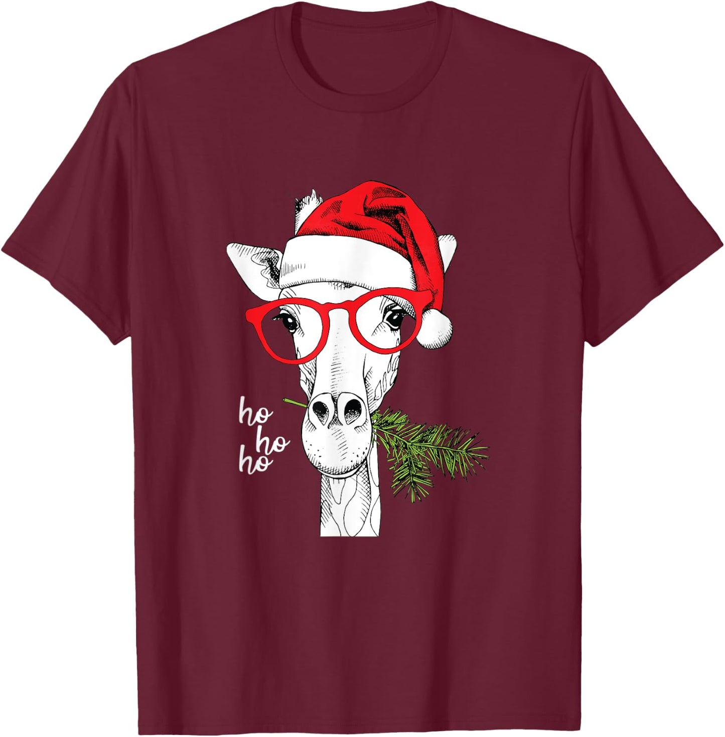 Santa Giraffe Funny Christmas, , Men, Girls, Boys T-Shirt - T-Shirt | Maroon