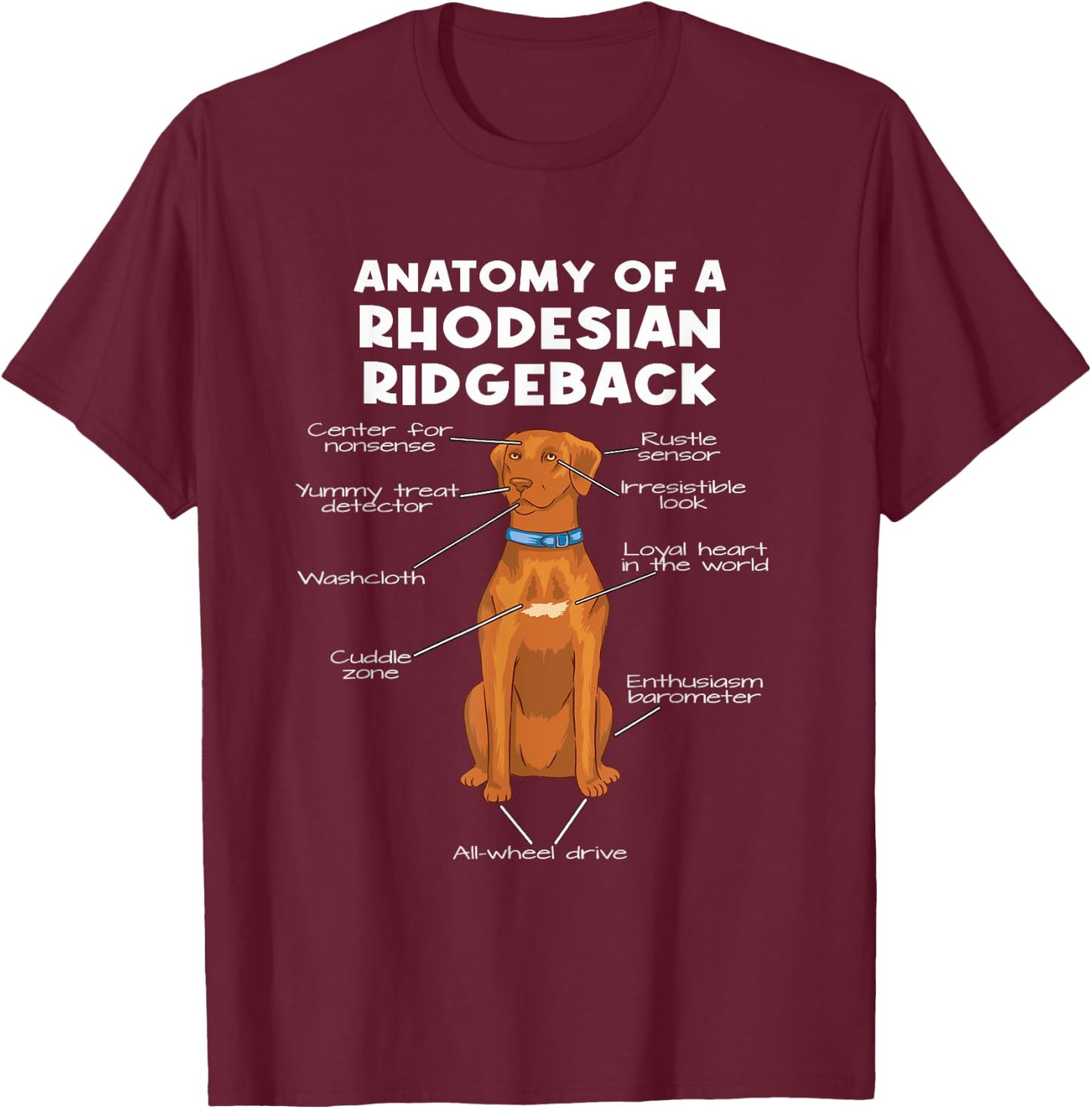 Anatomy of a Rhodesian Ridgeback | Dog Rhodesian Ridgeback T-Shirt - T-Shirt | Maroon