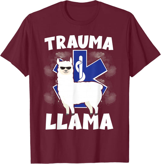 Trauma Llama Paramedic Rescue Service T-Shirt - T-Shirt | Maroon
