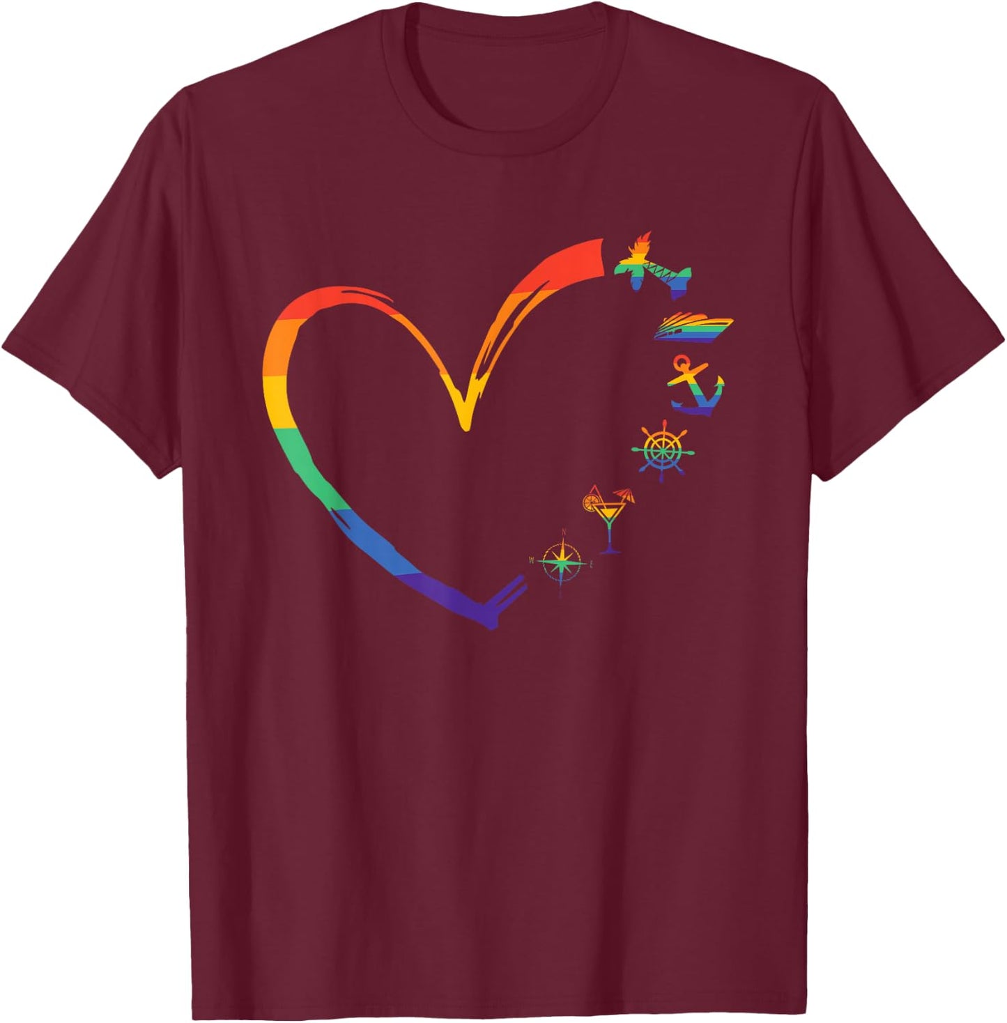 LQBTQ Gay Pride Cruise Outfit Rainbow Cruise Item No T-Shirt - T-Shirt | Maroon