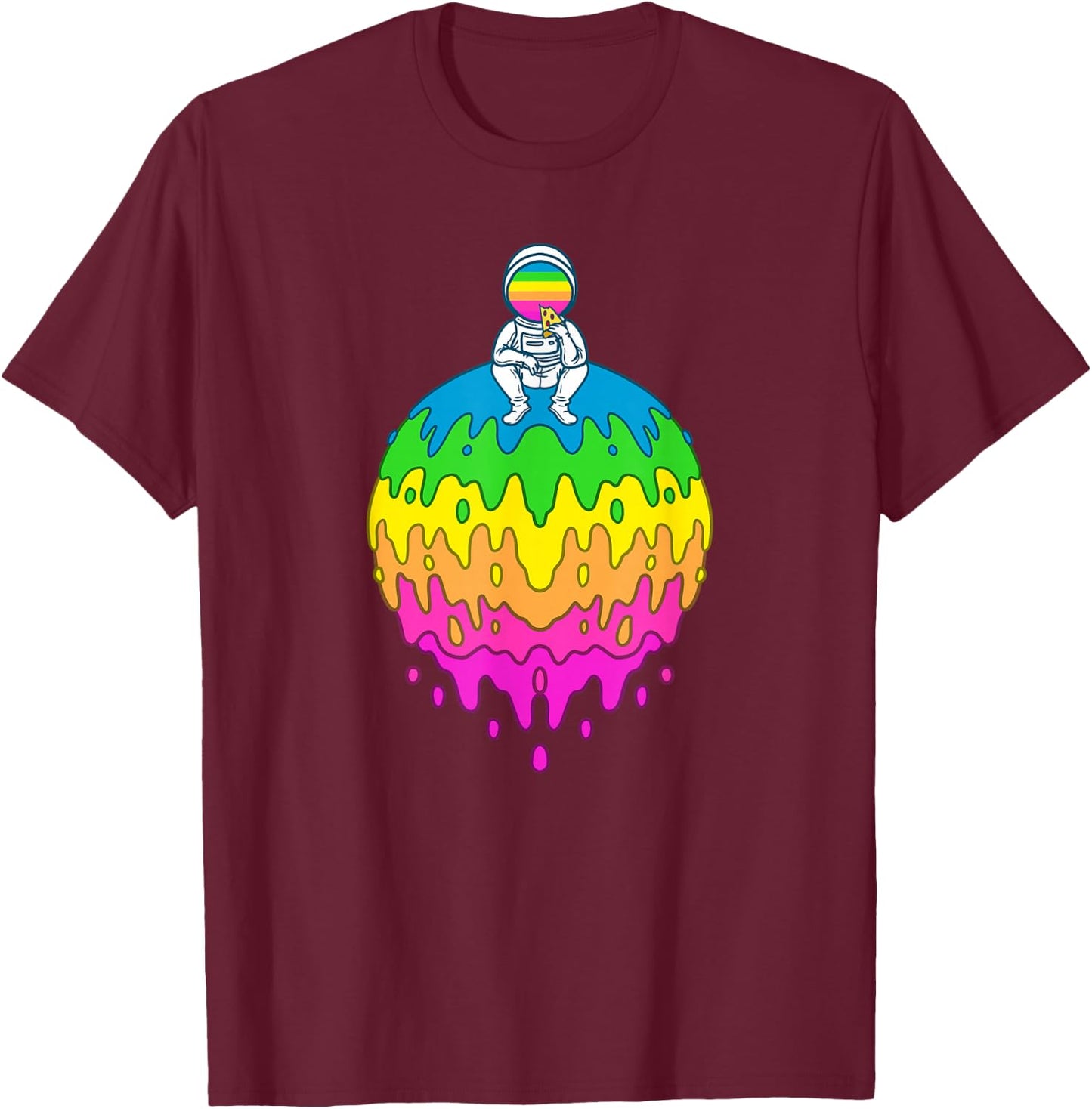 Astronaut Rainbow Planet Pizza Rave Techno EDM Lover Gift T-Shirt - T-Shirt | Maroon