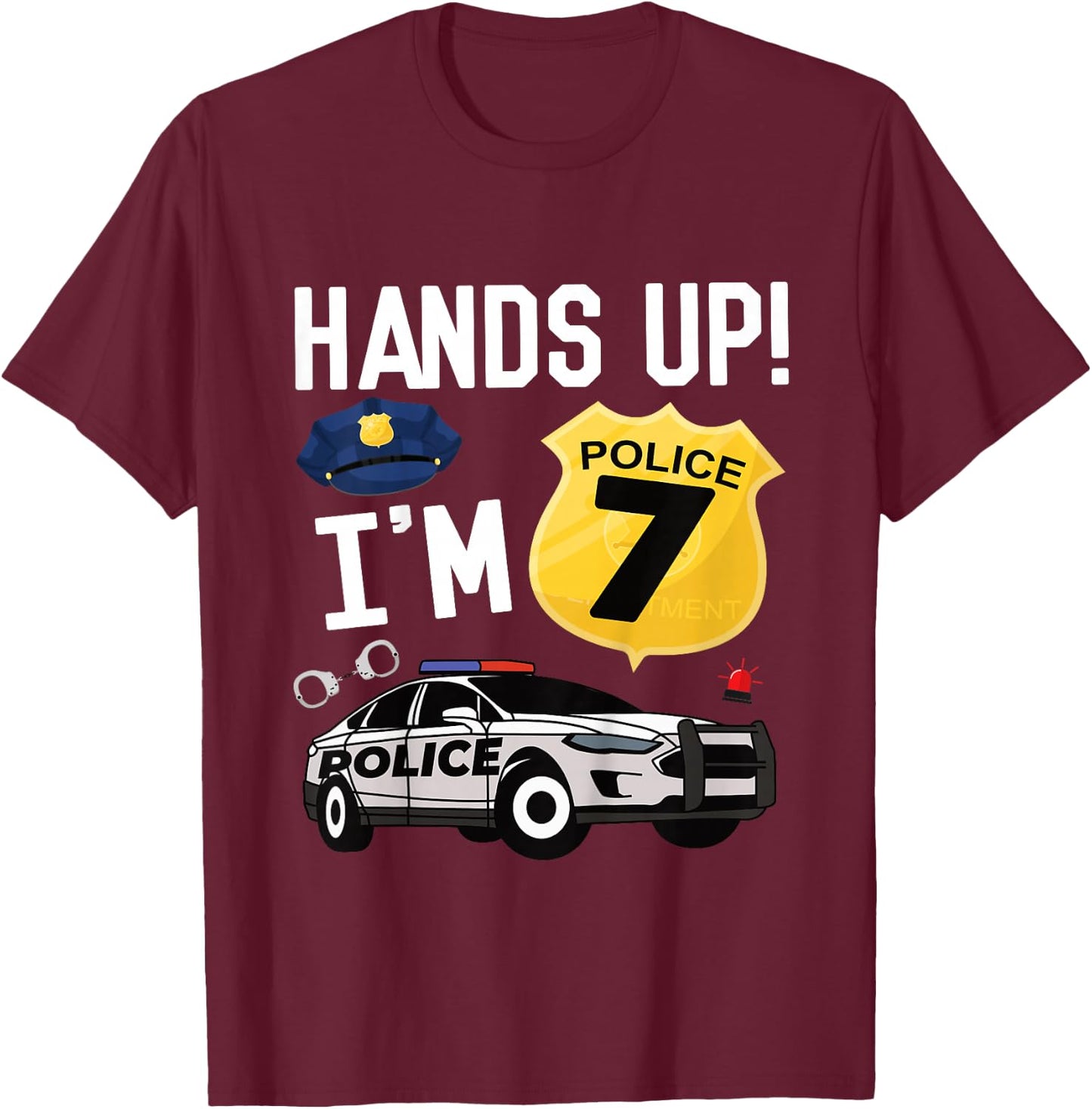 Kids 7th Birthday Policeman Boy Seven Year Old Police Officer T-Shirt - T-Shirt | Maroon