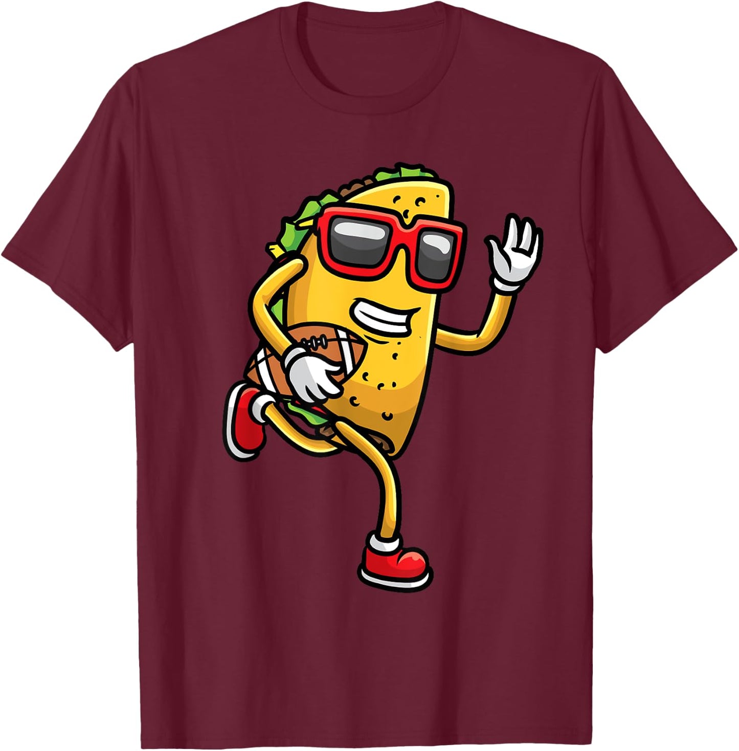 Taco Playing Football Mexican Cinco De Mayo Kids Men T-Shirt - T-Shirt | Maroon