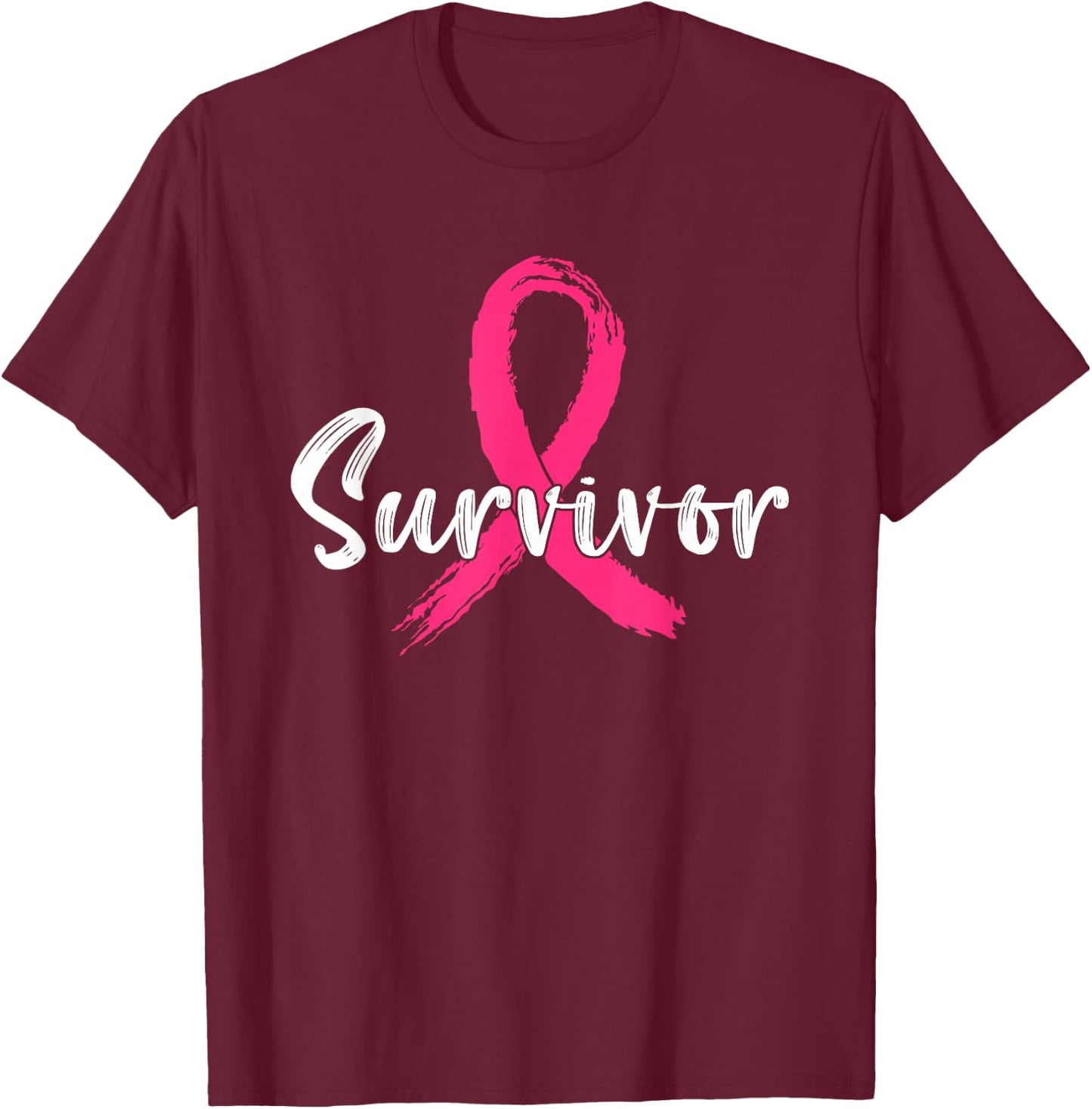 Breast Cancer Survivor Pink Ribbon Breast Cancer Awareness T-Shirt - T-Shirt | Maroon