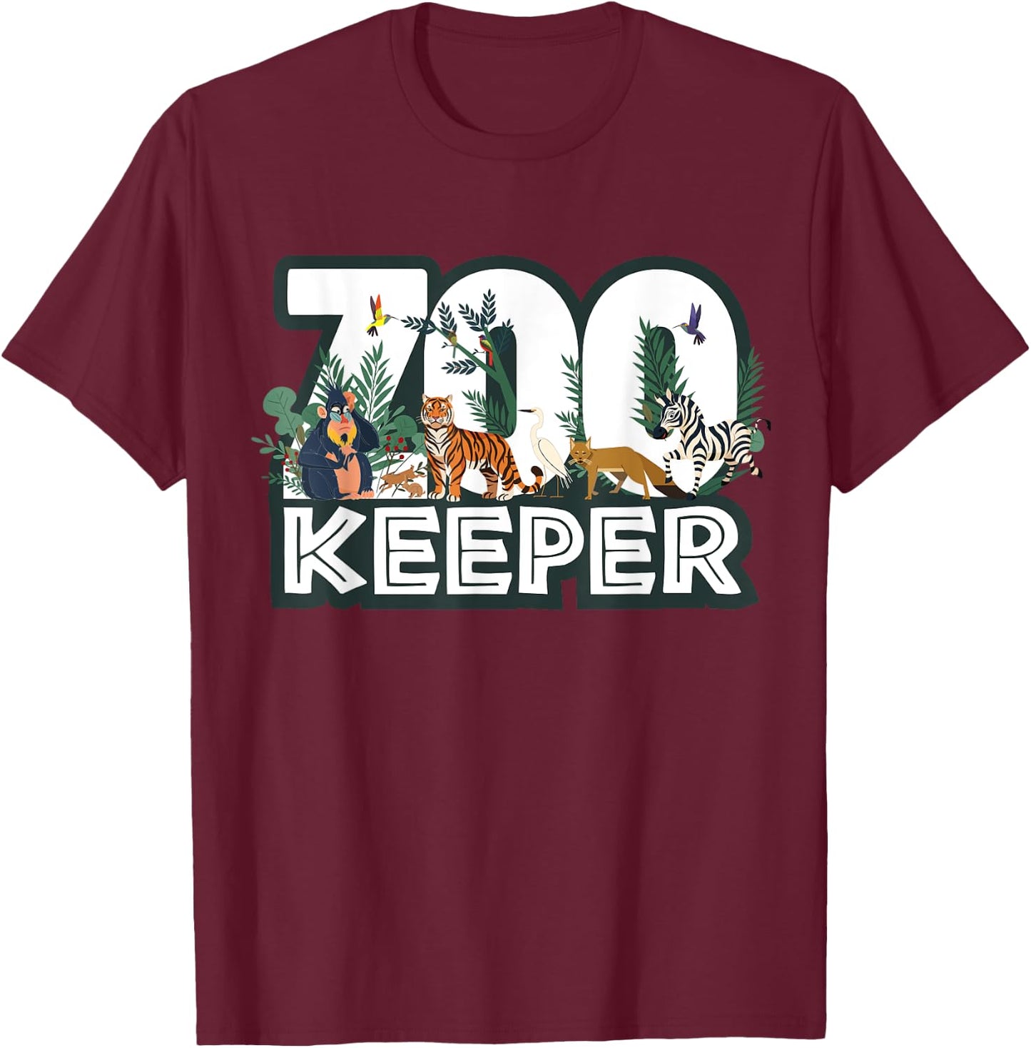Zookeeper Wild woods jungle Tropical Forest Animals Theme T-Shirt - T-Shirt | Maroon