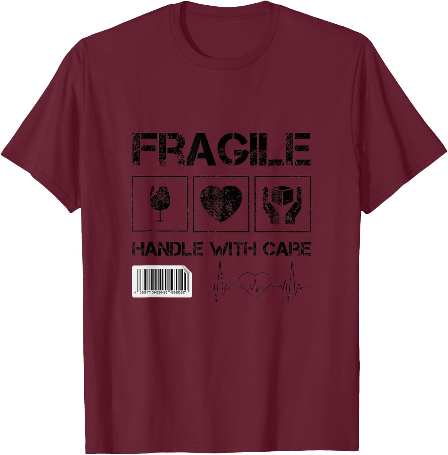 Fragile handle with care graphic and cool designs fun T-Shirt - T-Shirt | Maroon