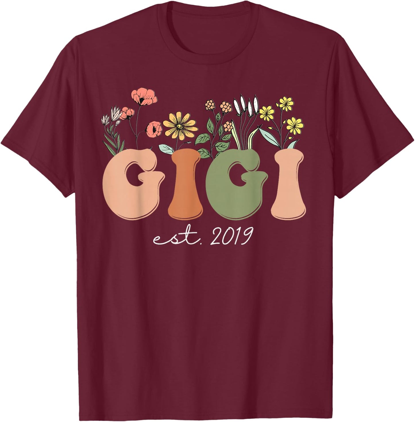 Soon To Be Gigi Est 2019 Wildflowers Pregnancy Announcement T-Shirt - T-Shirt | Maroon