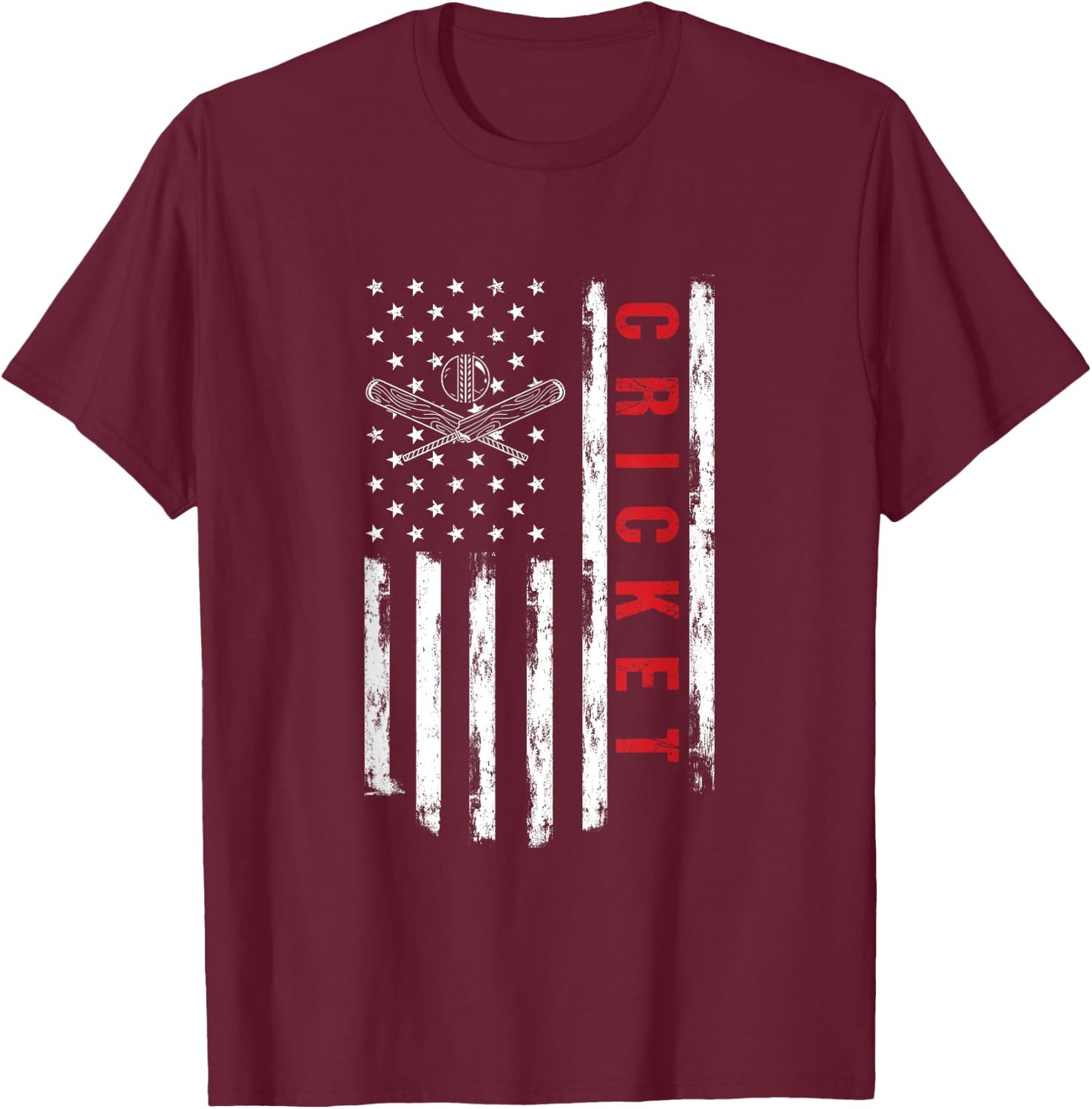Cricket Player US American Flag Cricketer Bowler Men T-Shirt - T-Shirt | Maroon