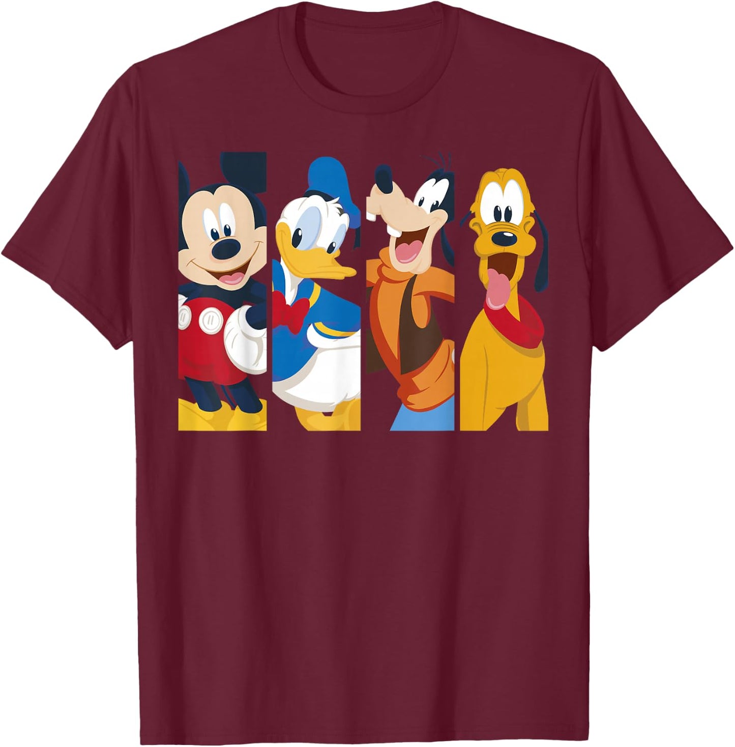 Disney Mickey and Friends Group Shot Panels T-Shirt - T-Shirt | Maroon