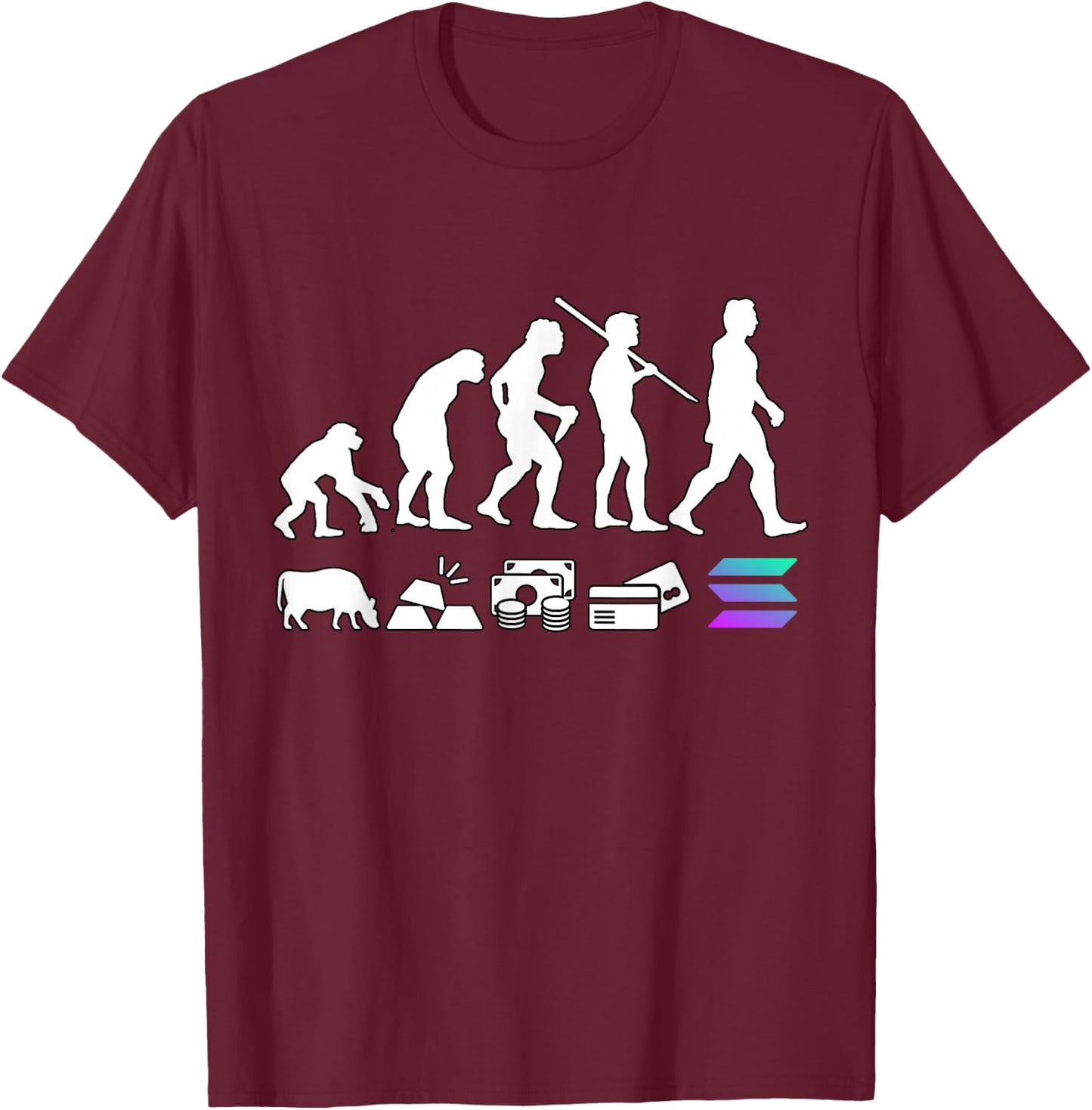 Solana Evolution of Money | The Solana Crypto T-Shirt - T-Shirt | Maroon