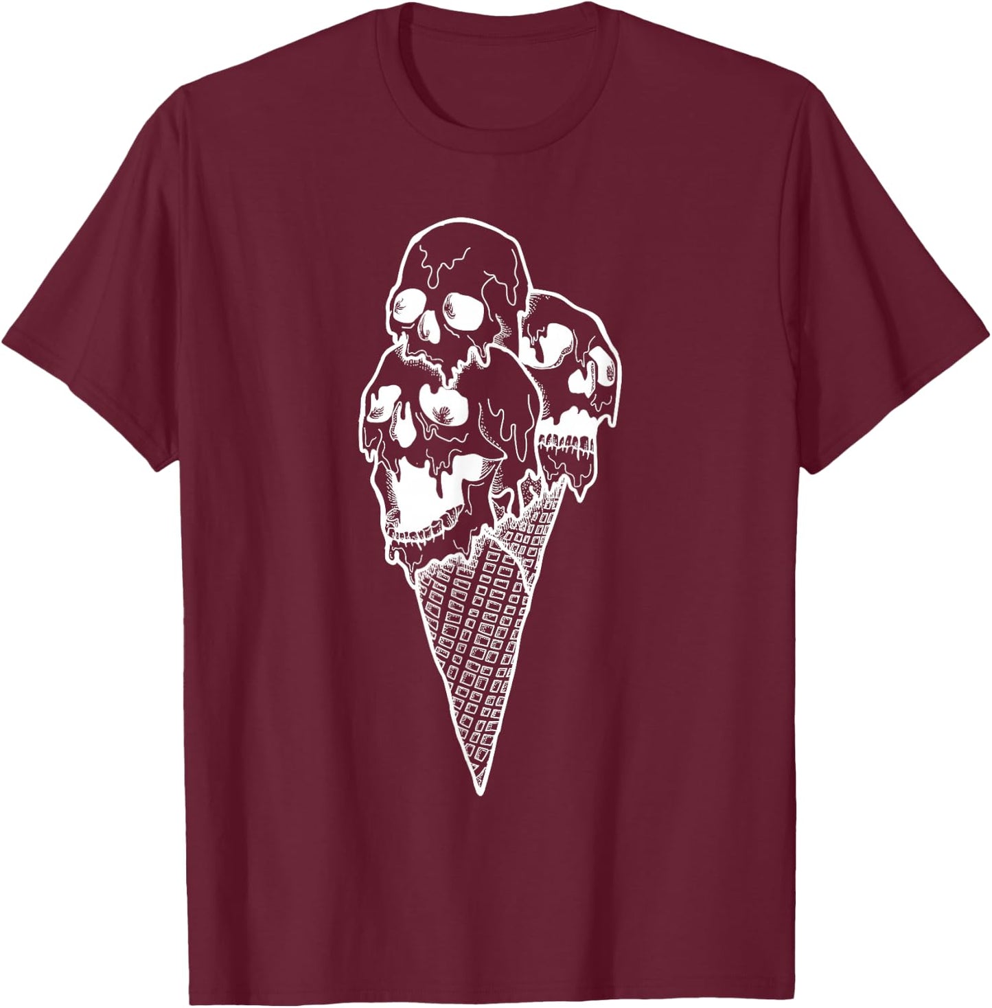 Creepy Skulls Icecream Horror Halloween Design T-Shirt - T-Shirt | Maroon