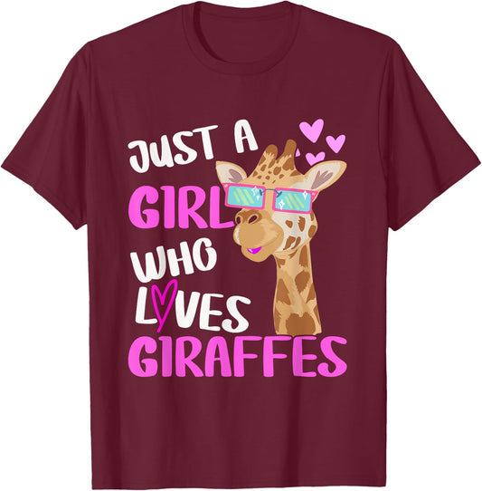 Just Girl Who Loves Giraffes | Giraffe T-Shirt - T-Shirt | Maroon
