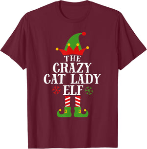 The Crazy Cat Lady Elf Funny Matching Christmas Pajama T-Shirt - T-Shirt | Maroon