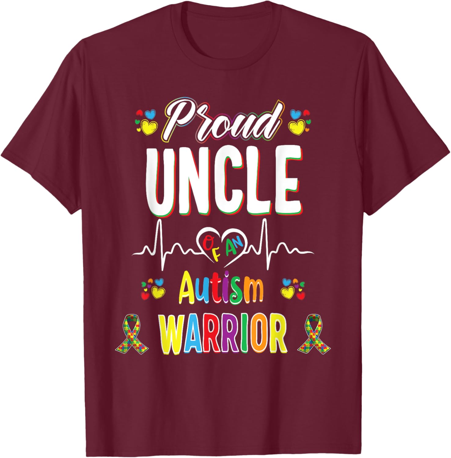 proud Uncle Autism warrior awareness ribbon Autistic T-Shirt - T-Shirt | Maroon