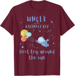 Uncle 1st Birthday First Trip Around The Sun Space Bday T-Shirt - T-Shirt | Maroon