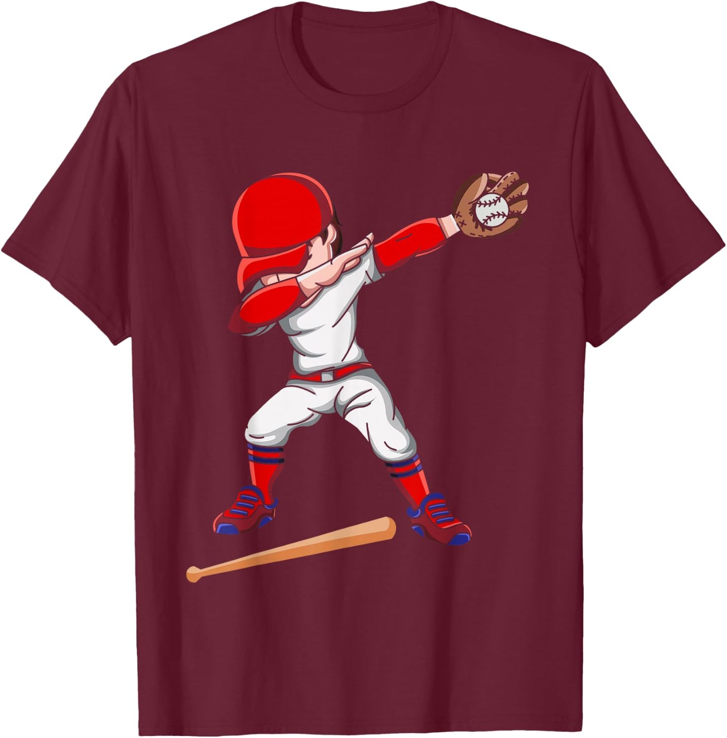 Baseballer Sportsman Dabbing Baseball Player T-Shirt - T-Shirt | Maroon