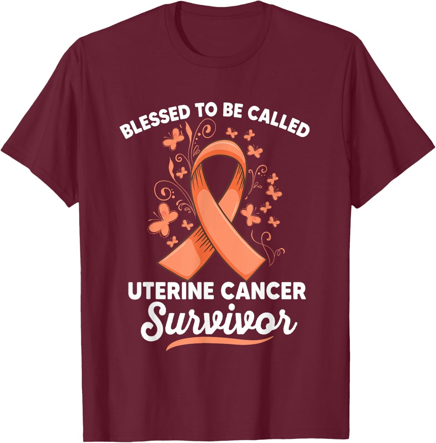 Peach ribbon support survivor of uterine cancer awareness T-Shirt - T-Shirt | Maroon