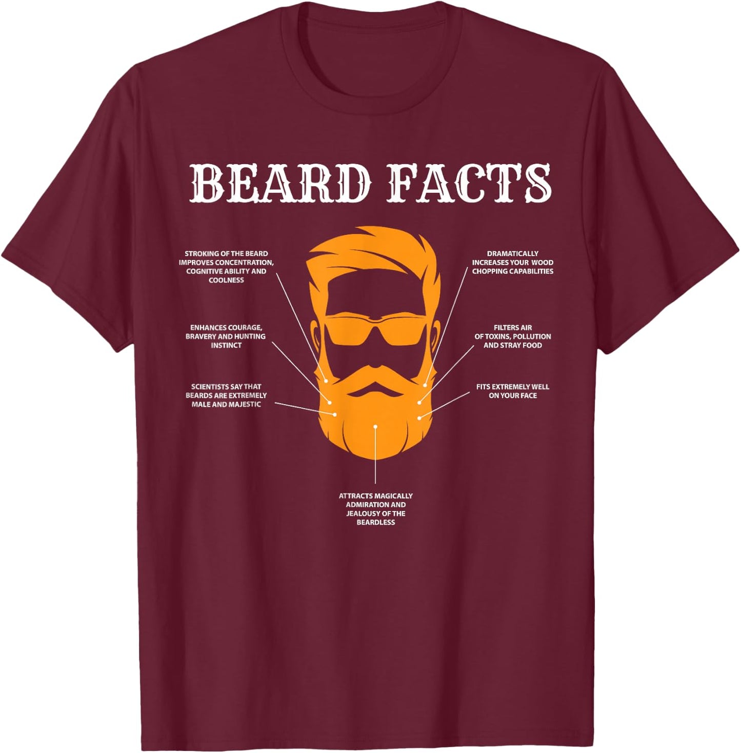 Funny Beard Facts, Bearded Man, Barber, Beard Lover T-Shirt - T-Shirt | Maroon