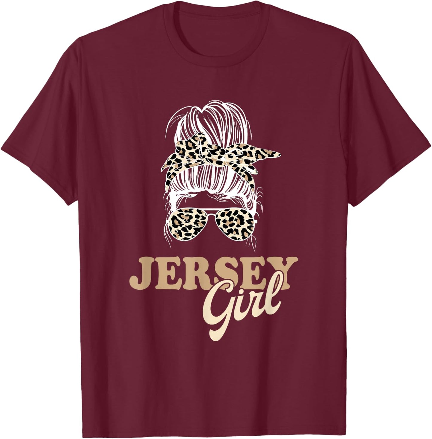 Jersey Girl Messy Bun T-Shirt - T-Shirt | Maroon