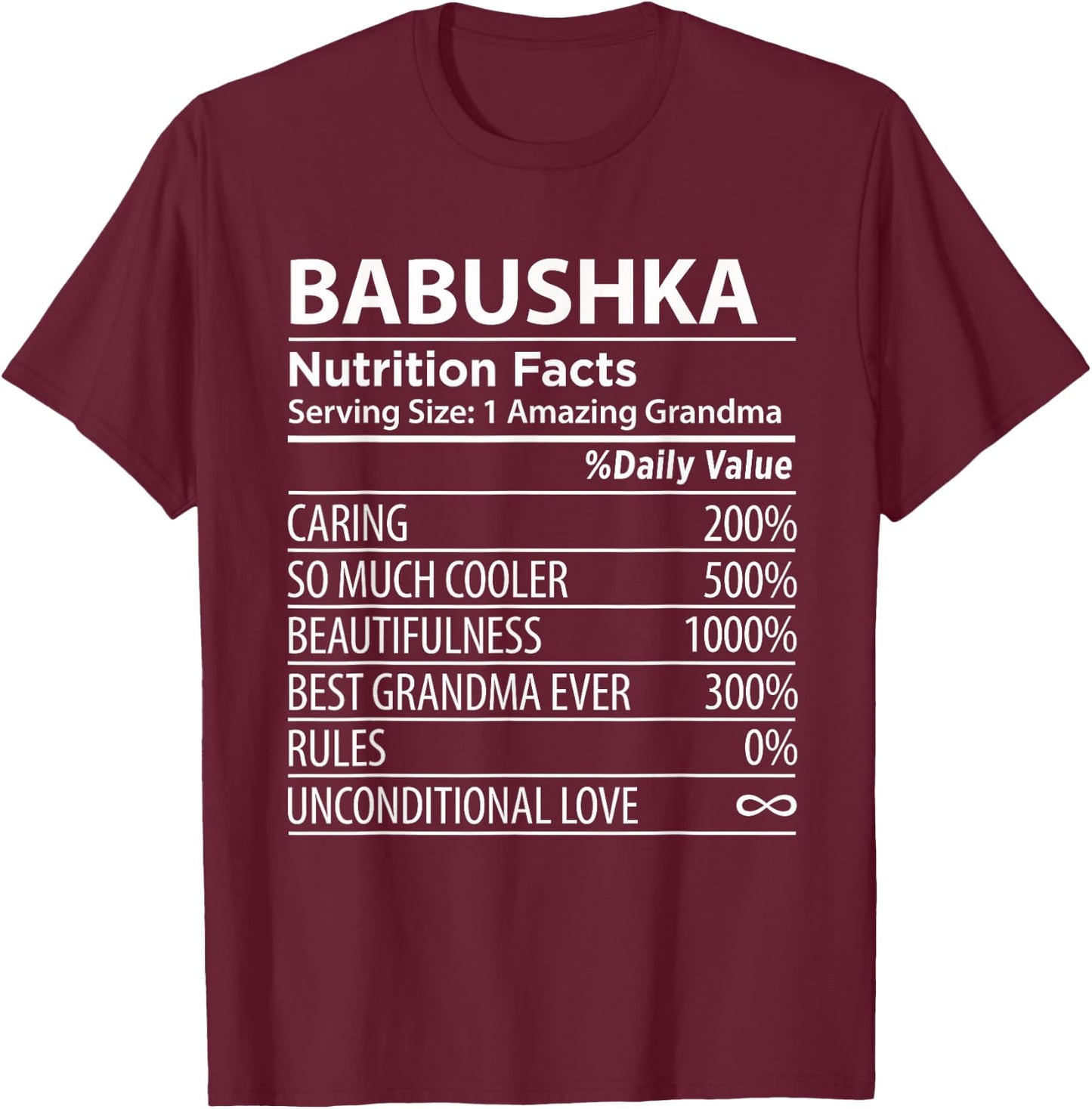 Babushka Nutrition Facts | Funny Russian Grandma T-Shirt - T-Shirt | Maroon