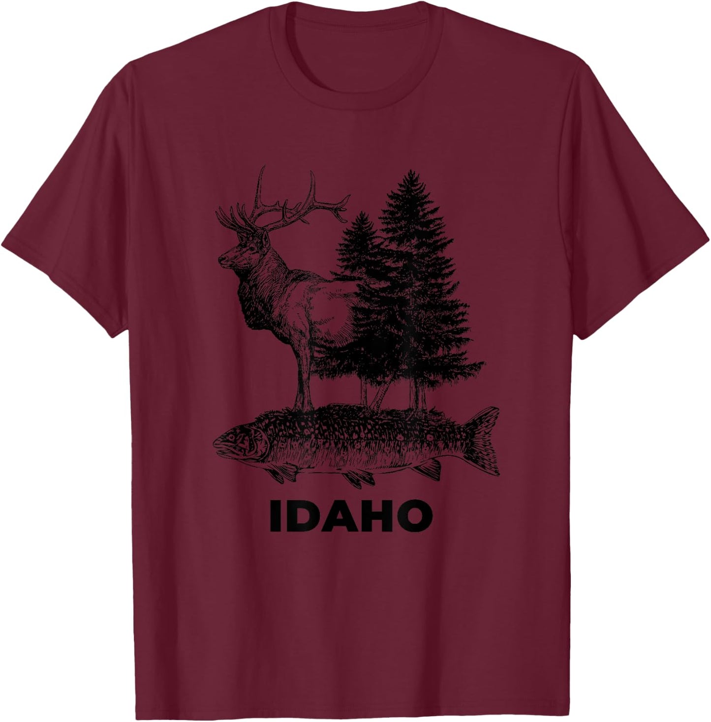 Idaho Vacation and Elk Trout Fish T-Shirt - T-Shirt | Maroon