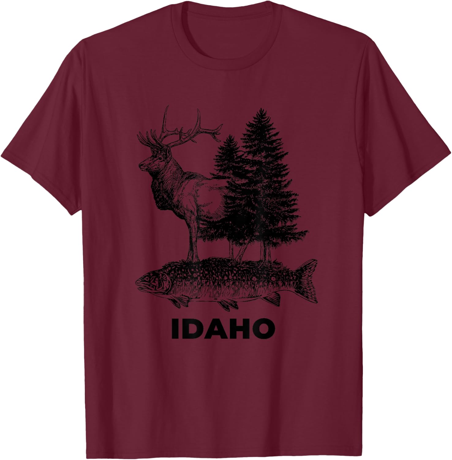 Idaho Vacation and Elk Trout Fish T-Shirt - T-Shirt | Maroon