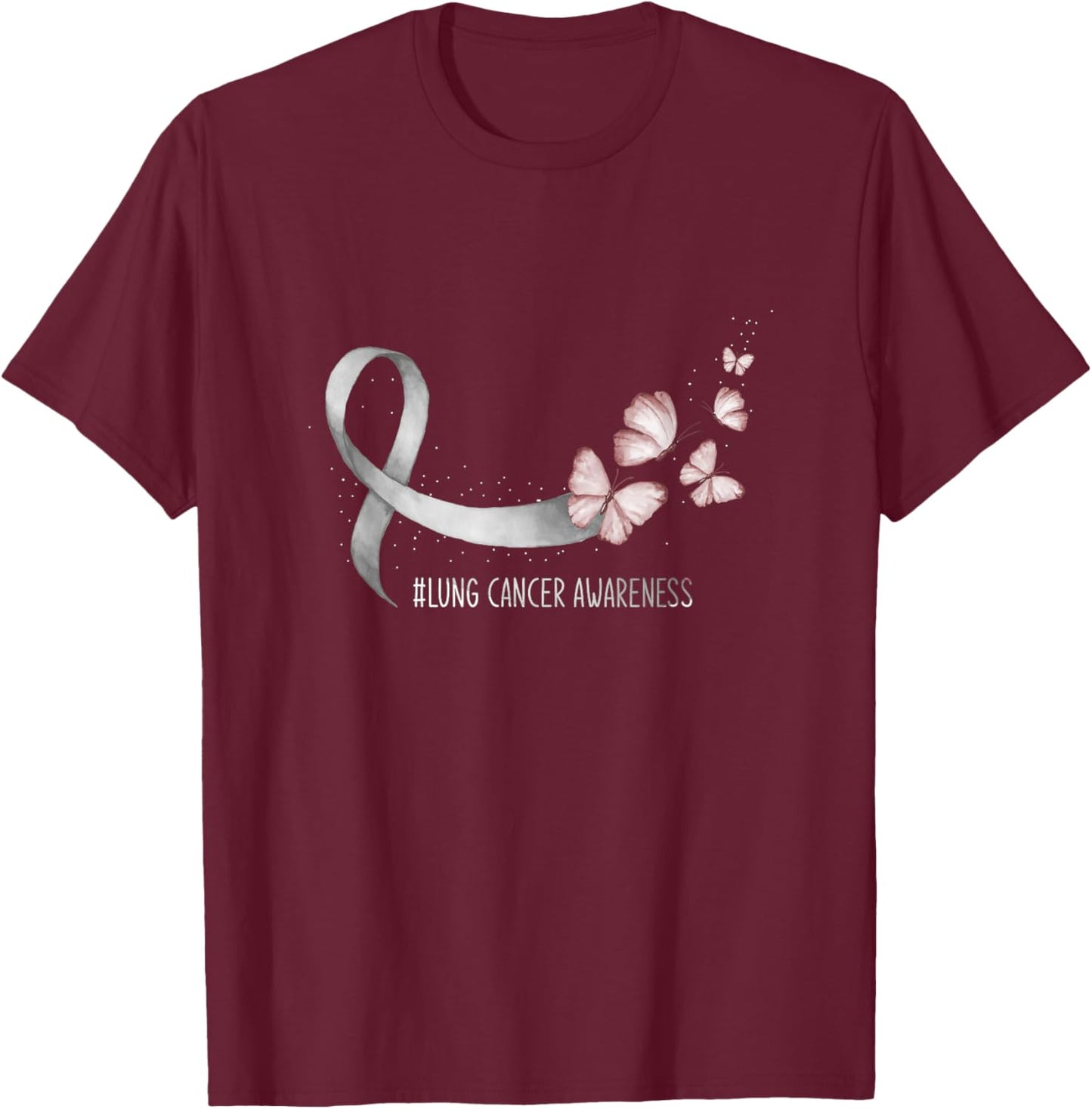 Butterfly White Ribbon Lung Cancer Awareness T-Shirt - T-Shirt | Maroon