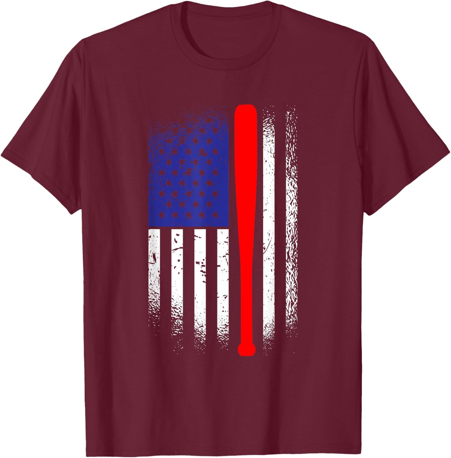 American Flag Baseball 4th Of July Patriotic Memorial Day T-Shirt - T-Shirt | Maroon