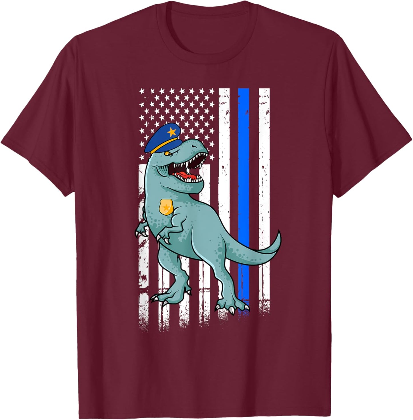 Police T-Rex Dinosaur Back the Blue Law Enforcement T-Shirt - T-Shirt | Maroon