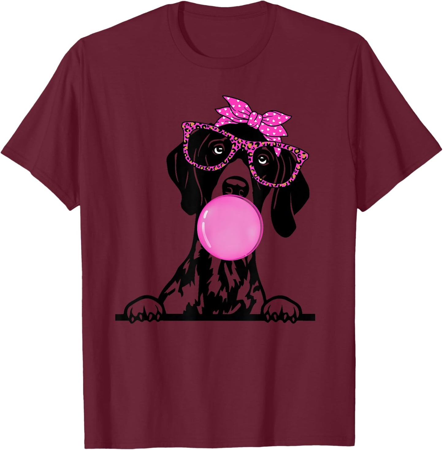 German Shorthaired Pointer with bubble gum bandana glasses T-Shirt - T-Shirt | Maroon