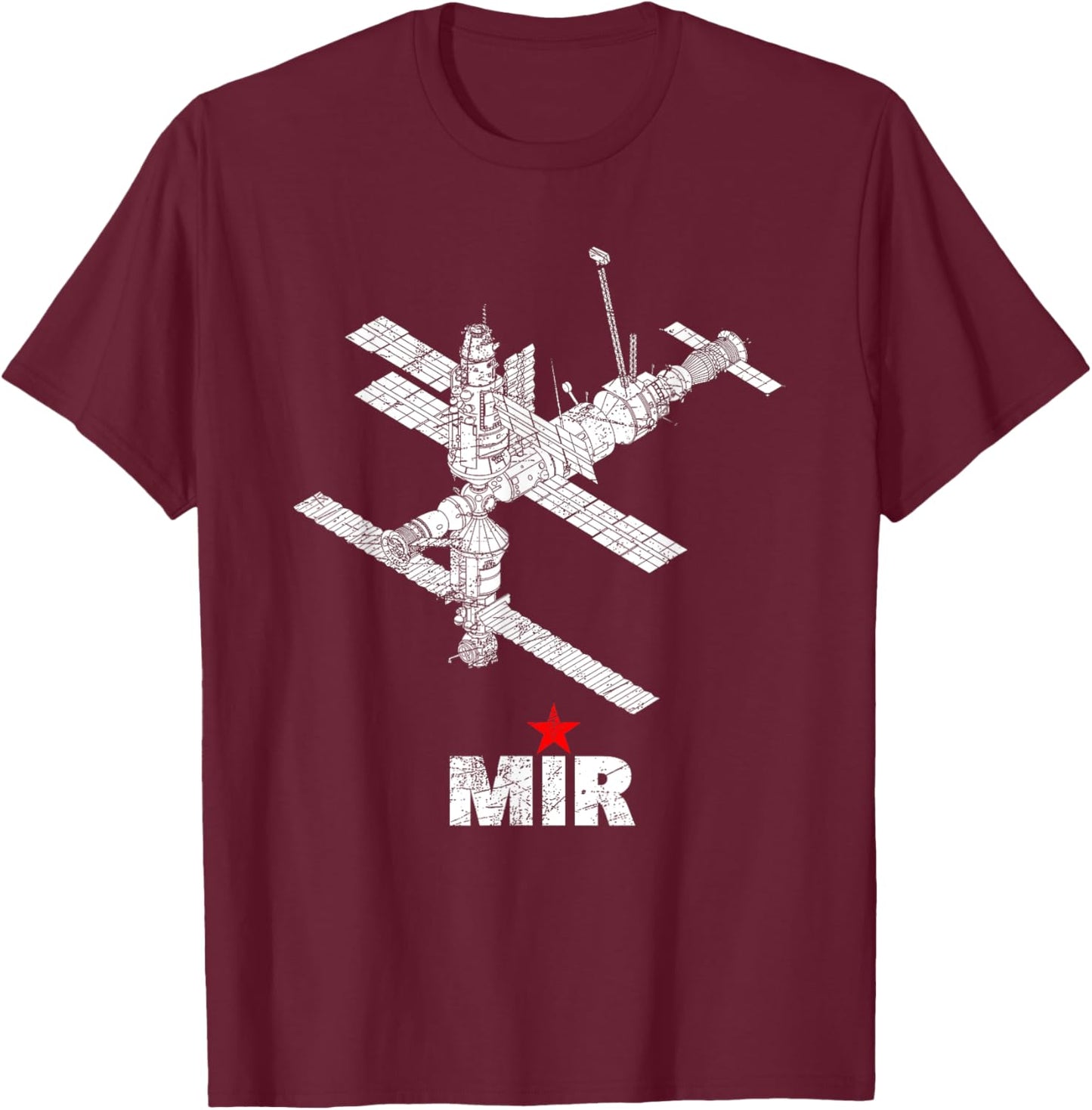 Space Station Mir Soviet Union Russia Space Travel T-Shirt - T-Shirt | Maroon