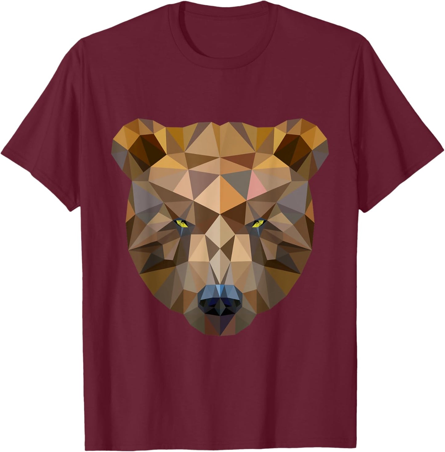 Bear Brown Bear Grizzly Bear Polygon Art Geometric Shapes T-Shirt - T-Shirt | Maroon