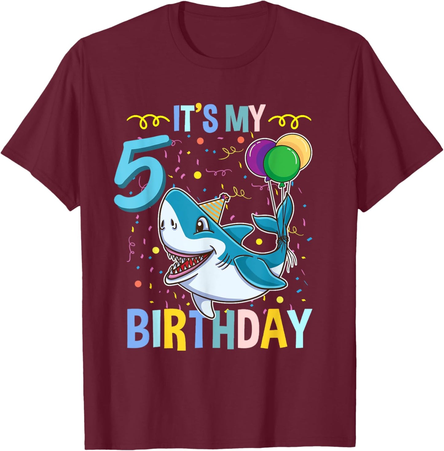 Shark Lover Its My 5th Birthday T-Shirt - T-Shirt | Maroon
