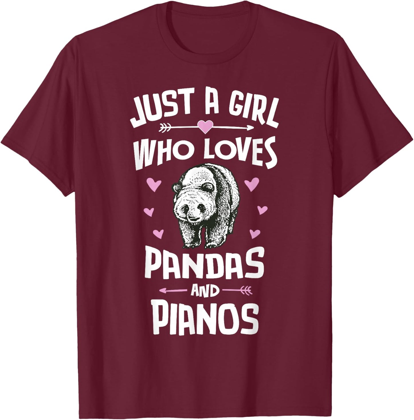 Pandas And Pianos Shirt Gift Girls Women T-Shirt - T-Shirt | Maroon
