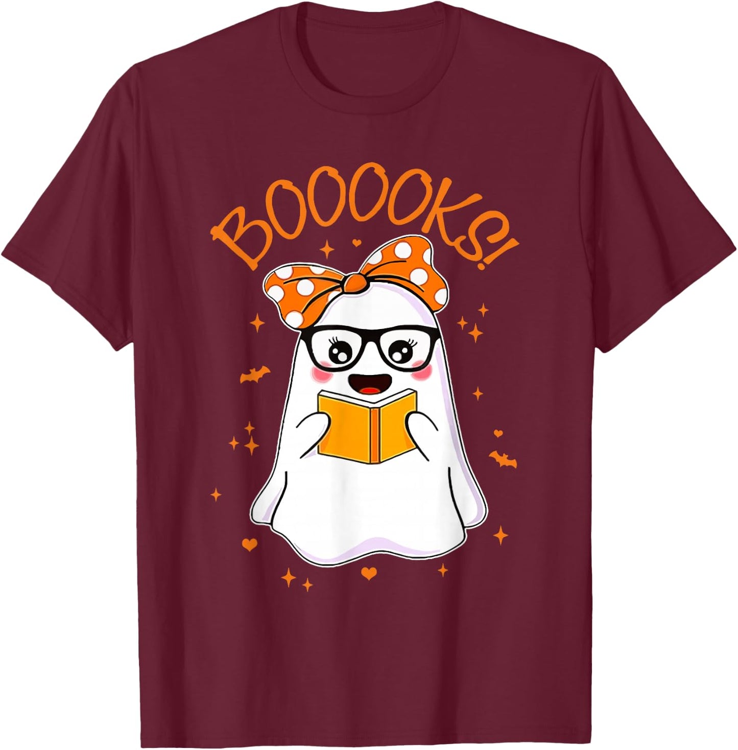 Booooks Ghost Halloween Women Teacher Book Library Reading T-Shirt - T-Shirt | Maroon