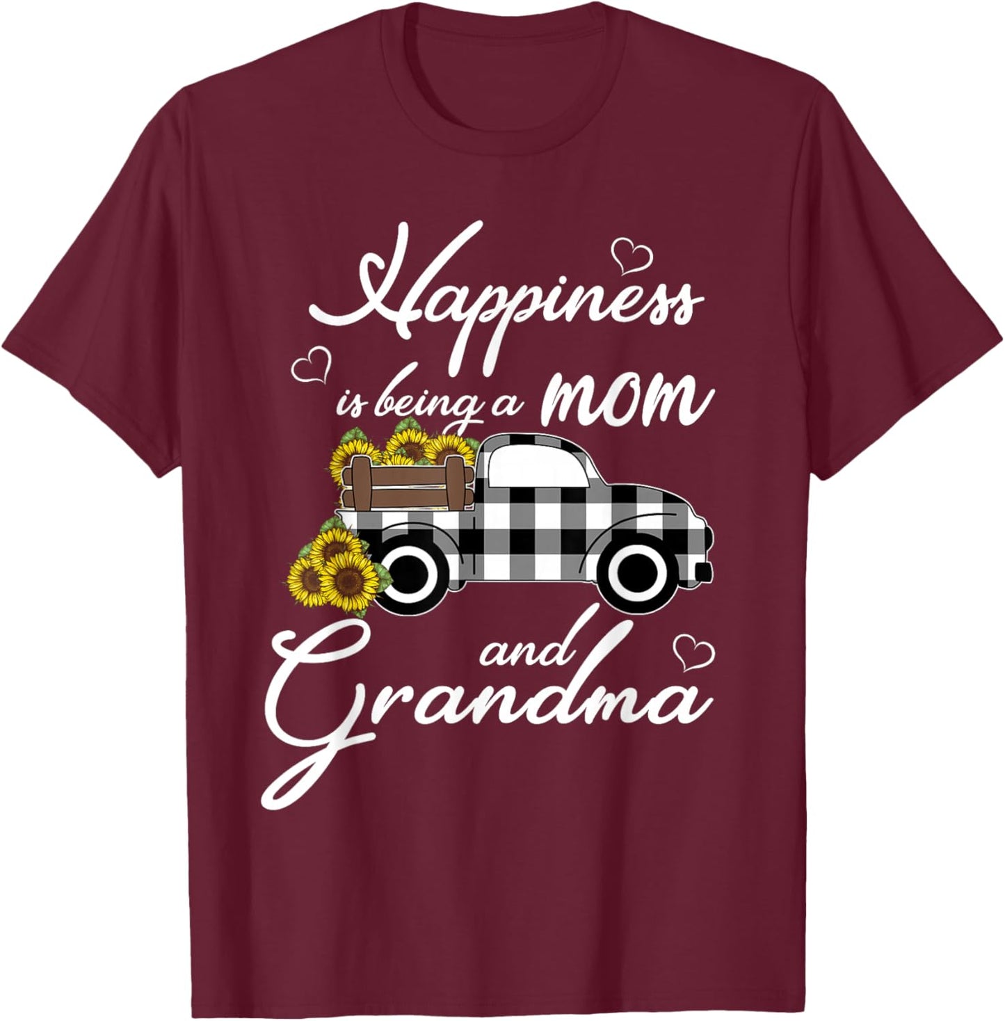 Sunflower Grandma Shirt Happiness is being a Mom and Grandma T-Shirt - T-Shirt | Maroon