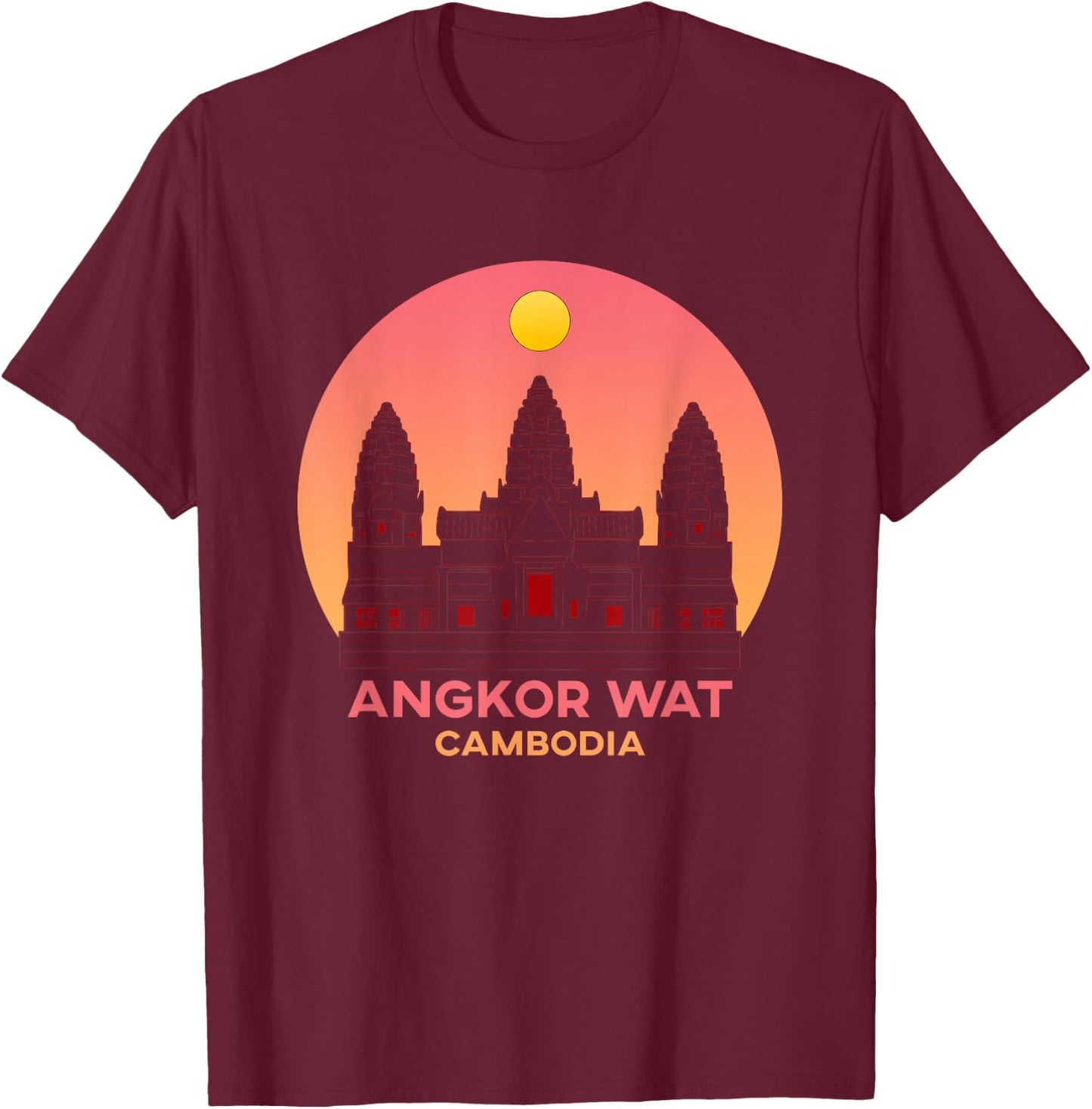 Cambodia Cambodian Khmer Sunset Angkor Wat T-Shirt - T-Shirt | Maroon