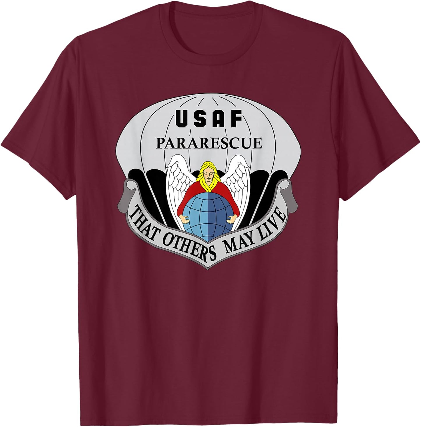 US Air Force (USAF) Pararescue (PJs) Unit Flash Center T-Shirt - T-Shirt | Maroon