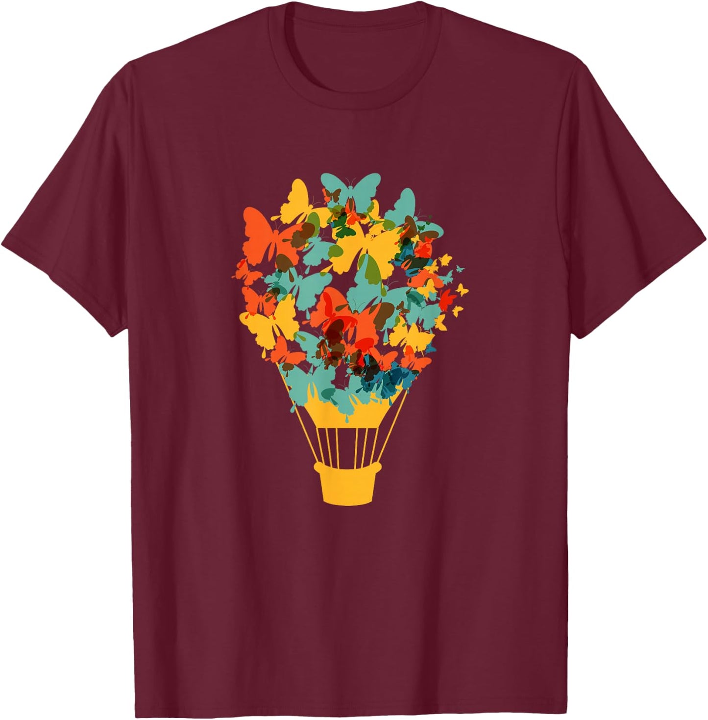 Hot Air Balloon Butterflies Butterfly Beautiful Lepidoptera T-Shirt - T-Shirt | Maroon