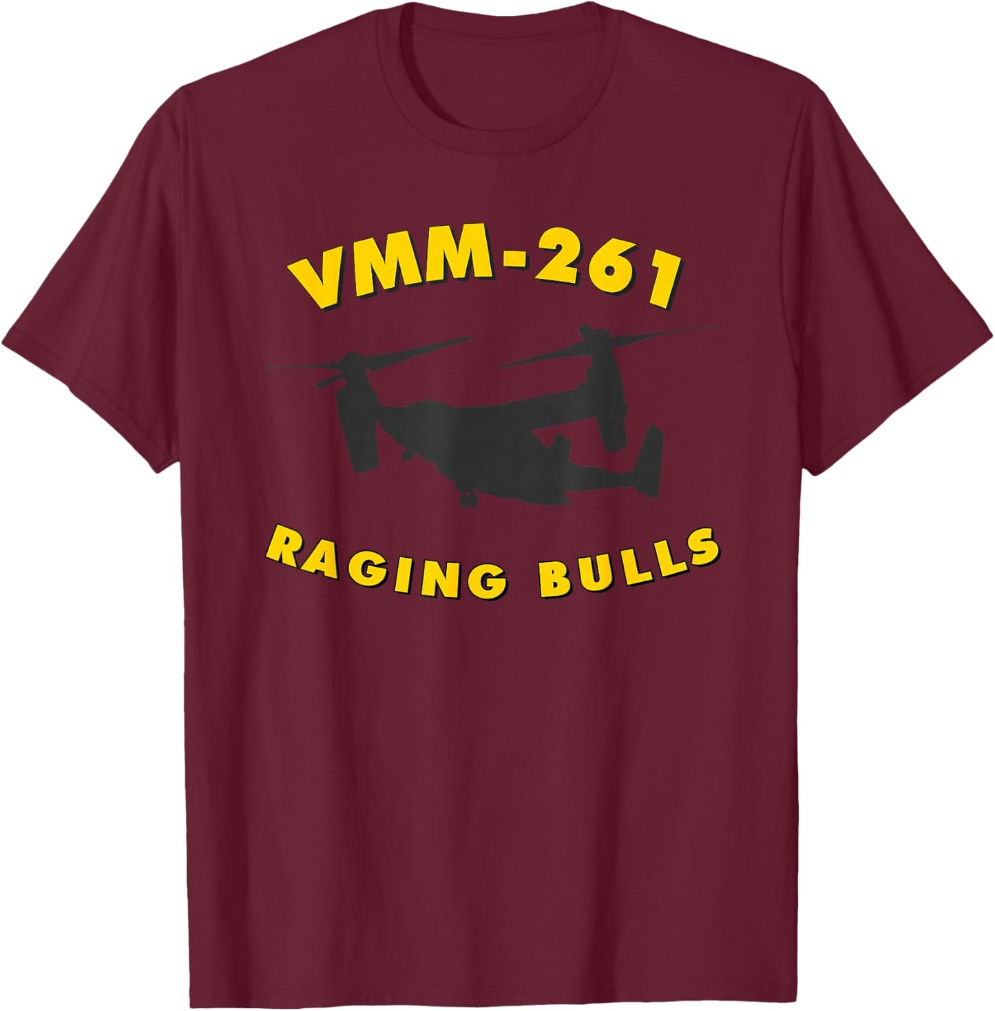 VMM-261 Raging Bulls MV-22 Osprey Tiltrotor Squadron T-Shirt - T-Shirt | Maroon